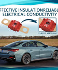 Heavy Duty AMI Midi Fuses 3 Pack 50 Amp Bolt On High Current Blade, detailed red fuse on vehicle backdrop.