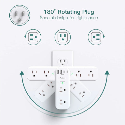 Pretty Sick 10 Port Surge Protector Wall Extender With Rotating Plug And Fast Charge USB Ports slim design for tight spaces.