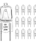 Image of 12-pack G8 Halogen Bulbs 20W Dimmable 120V G8 Base 2Pin Xenon Bulbs Easy Install T4 JCD Type, ideal for cabinet lighting.