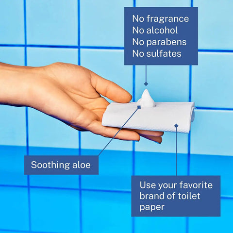 Touchless Toilet Paper Foam Dispenser Kit turning regular toilet paper into flushable wipes in a hand with soothing aloe