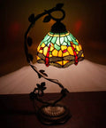 Dragonfly Stained Glass Tiffany Style Table Lamp With Green And Yellow Glass Metal Leaf Base Eight By Ten By Twenty One Inches