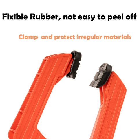9 Inch Heavy Duty Spring Clamps With Kickass Grip Rock Solid Build Hella Durable Engineering Plastic And Soft Bi Material Handles Sweet For Woodworking And Quick Shop Fixes 2 Piece Set showing flexible rubber tips for clamping irregular materials.