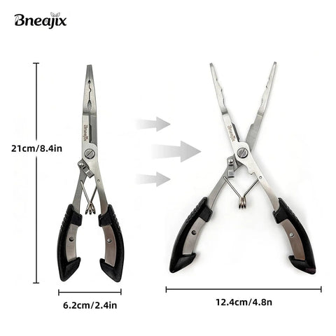 8.4 Inch Fishing Pliers With Safety Lock And Anti Loss Rope For Anglers, Extended Reach Pro Tackle Tool For Safe Hook Removal