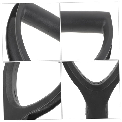 Collage of ergonomic garden shovel replacement handle with comfortable plastic grip, durable D-shaped design for easy gardening.