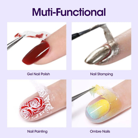 Liquid Latex For Nails Peel Off Cuticle Guard Skin Barrier Protector for nail art, four styles shown including ombre and stamping