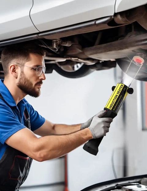 Mechanic using Induction Heat Tool For Rusty Bolt And Screw Removal No Sweat 1200W 110V With Eight Coil Set under car