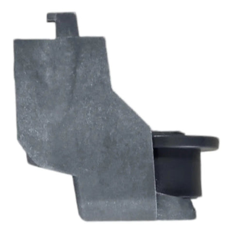 Premium Smooth Ride Dishwasher Rack Carrier And Roller Replacement Kit For Lower Basket, gray metal and black nylon, side view.