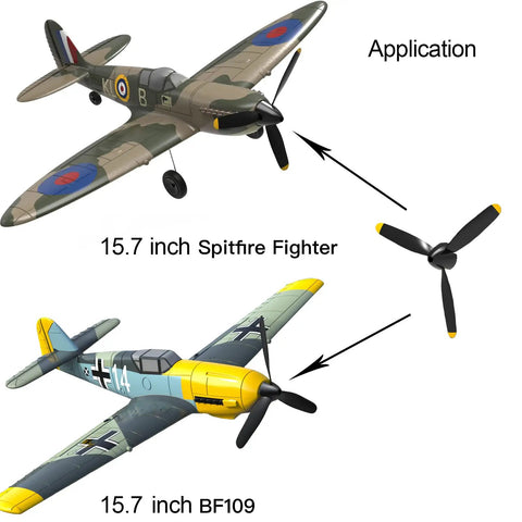 Three Sets RC Plane 3 Blade Propellers With Propeller Savers And Adapters For VolantexRC 761-11 761-12 761-13 P40 BF109 shown on planes