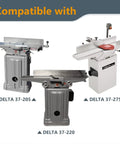 Top Shelf Six Inch Jointer Knife Blades For Delta And Jet Models set up on compatible Delta jointer models 37-205, 37-220, and 37-275X.