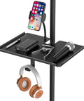 Metal Microphone Stand Tray With Clamp On Shelf And Phone Holder, Large 11.7 By 7.8 Inches, holding mic and headphones