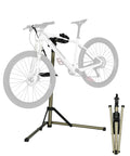 Heavy Duty Bike Repair Stand For Mountain And Road Bikes, Stable 80 Lbs Capacity, Four Leg Support in use with folded view.