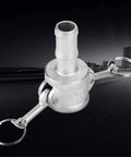 Straight Up Heavy Duty 316 Stainless Steel Camlock Coupling Quick Connect Pipe Fitting For Hydraulic Systems and Female Hose Lines Built Tough For Commercial Sites Featuring No Sweat Slide Handle Assembly, DN20 size.