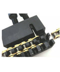 Close-up of Go Kart Chain Breaker Tool Size 35 Deluxe Cutter for Steel Chains showing chromoly pin engaging black oxidized finish tool.
