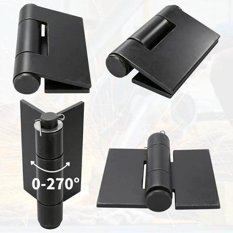 4 Pack Beefy Heavy Duty Weld On Hinges Metal 4.2 x 4.4 Inch Weldable Door Hinge Butt Butterfly showing angles and 270° swing