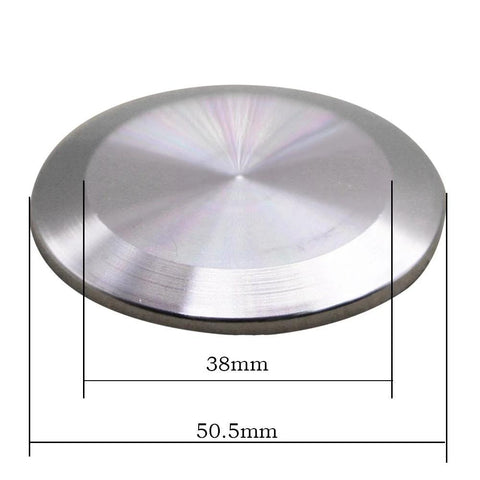 Top view of stainless steel sanitary end cap for 1.5 in tri-clamp, 38 mm tube OD