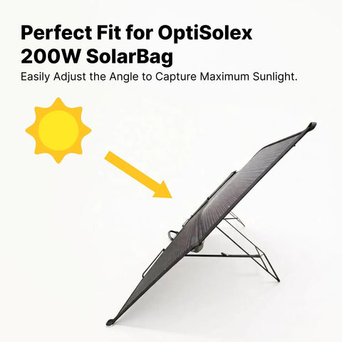 Two Pack Solar Panel Stand Mount With Adjustable Tilt Bracket, carbon steel at 45 degrees with arrow showing sunlight direction.