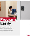 Motion Detecting Garage Door Control Panel For Security Plus Two Point Zero Openers on wall, battery-free, easy install
