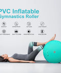 Woman using an Inflatable Gymnastics Barrel For Home Practice Back Handspring And Backbend Trainer Mat, Safe Tumbling Equipment For Girls