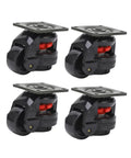 Built Different Heavy Duty Level Adjustable Roller Casters, 1100 Lb Capacity Machine Movers And Work Table Gliders set of four black wheels.