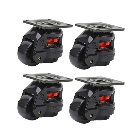 Built Different Heavy Duty Level Adjustable Roller Casters, 1100 Lb Capacity Machine Movers And Work Table Gliders set of four black wheels.