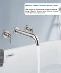 Wall Mount Tub Filler With Two-Handle Roman Tub Faucet, Long Reach Spout, Solid Brass, High-Flow 3-Hole Bath Faucet in use