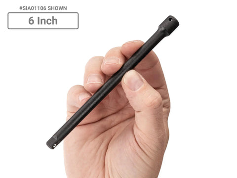 Hand holding 6 inch extension from 3 Piece 1/4 Inch Drive Impact Extension Set With 3, 6 And 9 Inch Extensions For Reaching Tight Spaces And Obstructions