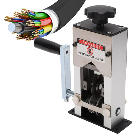 Manual Wire Stripping Machine With Fixed Steel Frame For Manual Electric Drill powered cranking efficiently strips copper aluminum wires from 1 to 25mm diameter.