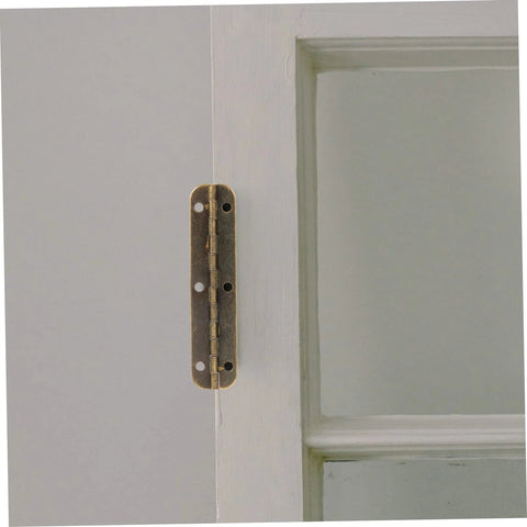 Antique finish heavy duty piano hinge set mounted on a cabinet door for smooth action and durability in DIY and cabinet projects.