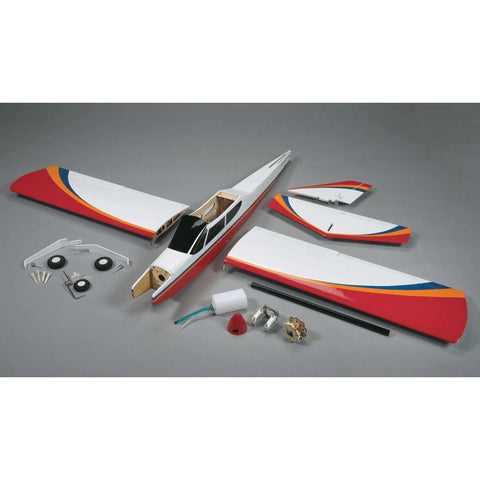 Avistar Elite 46-Size Almost Ready To Fly Advanced RC Trainer Airplane components laid out showing wings, fuselage and parts
