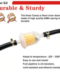 Quarter Inch ID Fuel Line Hose Kit With Ten Feet Of Line And Twenty Clamps Ethanol Resistant Cold And Heat Tolerant Works With Gasoline E85
