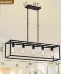 Top Shelf Black Five Light Linear Chandelier Featuring A Killer Geometric Metal Frame And Adjustable Hanging Rods, dimensions displayed.