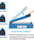 Diagram showing the usage of the 12 Inch Heat Sealer For Bags Of Snacks And Cookies A Must Have Workhorse Poly Bag Sealer
