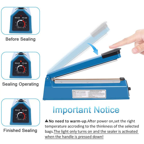 Diagram showing the usage of the 12 Inch Heat Sealer For Bags Of Snacks And Cookies A Must Have Workhorse Poly Bag Sealer