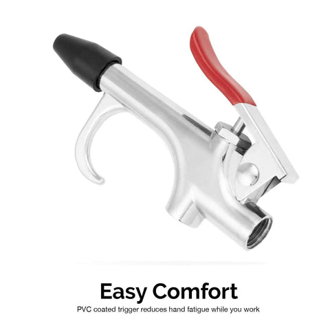 Long Reach Pneumatic Air Blow Gun With 24 Inch Angled Aluminum Nozzle Pistol Grip Trigger Quarter Inch NPT Inlet Rubber Tip