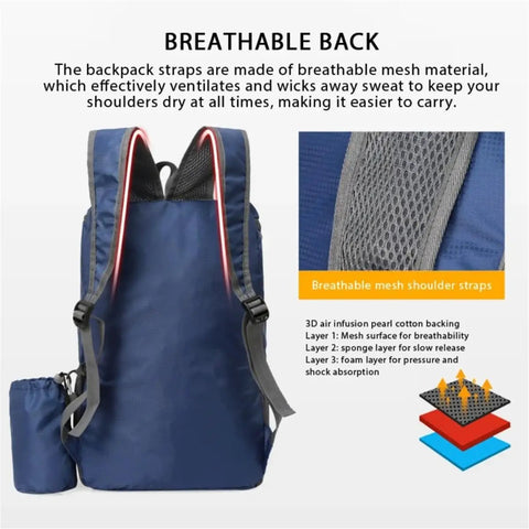Ultralight Foldable Backpack For Hiking And Cycling Portable Travel Rucksack with breathable mesh shoulder straps in black