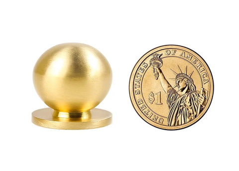 8 Pack Round Solid Brass Cabinet Knobs And Drawer Pulls Dope Gold Finish 1 Inch Diameter with dollar coin for scale