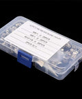 Plastic case containing Grease Fittings Kit With 60 Metal Zerks For Spokes And Spoke Nipples, assorted angled lubrication fittings.