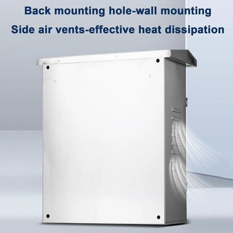 Weatherproof Stainless Steel Electrical Enclosure Box For EV Charger Lockable Wall Mounted Junction Box With Internal Mounting Panel For Outdoor Protection Built To Handle The Elements And Dust, side vents