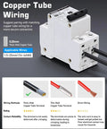 Solar Disconnect Switch 40 Amp Two Pole DIN Rail Mount Non Polarized Circuit Breaker with copper tube wiring setup.
