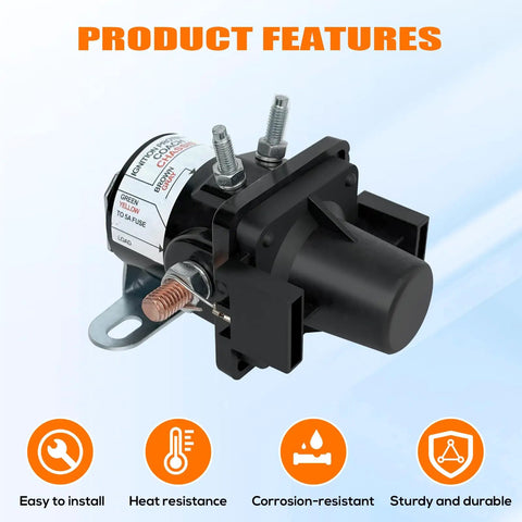 Battery Disconnect Relay 12V 100A Magnetic Latching With Fuses for RV and Marine Use, side view showcasing product features.