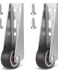 Two Pack Low Profile Rubber Casters Smooth Roll Door Support Wheels Side Mount Furniture Gliders with screws included.