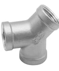 Beduan Tee 3/4 NPT Female Y Shaped 3 Way Cast Pipe Fitting Stainless Steel 304, side view showing silver finish and threads