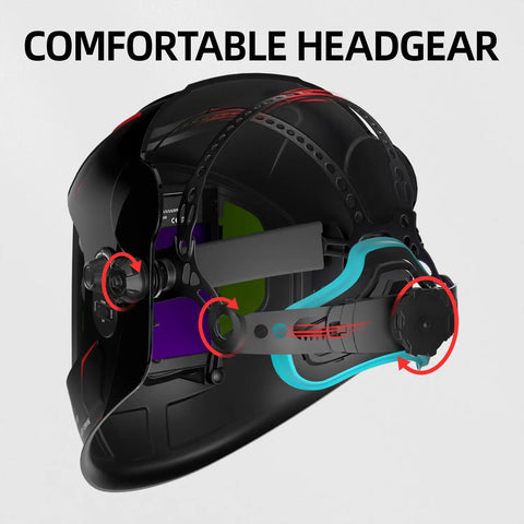 Top Notch Panoramic Welding Helmet With True Color View Solar Powered Auto Darkening Shield Large 3.94 By 3.74 Inch Viewing Window Side View Panel Four Arc Sensors Wide Shade Range 4 5 8 9 13 Ideal For TIG MIG ARC Plasma