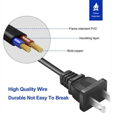 2 Prong 5Ft Power Cord For PlayStation And Xbox Consoles, Gamer Ready Replacement Cable, Compatible With PS5 PS4 PS4 Slim PS3 Slim Super Slim, Xbox Series S X, Xbox One S X, 18 AWG Figure 8 IEC320 C7, black plug close-up