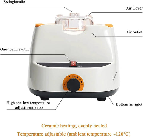Heavy Duty Optical Frame Warmer And Hot Air Eyeglasses Heater Featuring 550W Ceramic Heating with adjustable temp dial.
