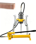 Hella Durable Hydraulic Gear Puller Set With Hand Pump 50 Ton features yellow and silver puller with manual pump for heavy-duty repairs.
