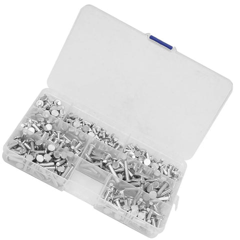 Rivet Hammer And Aluminum Flat Rivets Kit, 350 Piece Assortment, 18x10x2mm Rivets in storage box, rustproof aluminum fasteners