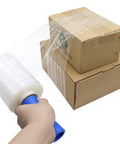 Clear Industrial Stretch Wrap Film 5 Inch By 1000 Feet Two Pack With Handles for moving and packing, securing boxes with film.