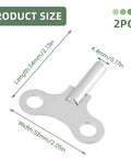 Universal Clock Winding Keys Kit For Old School Mechanical Clocks And Alarm Clocks In Stainless Steel Two Pack showing dimensions