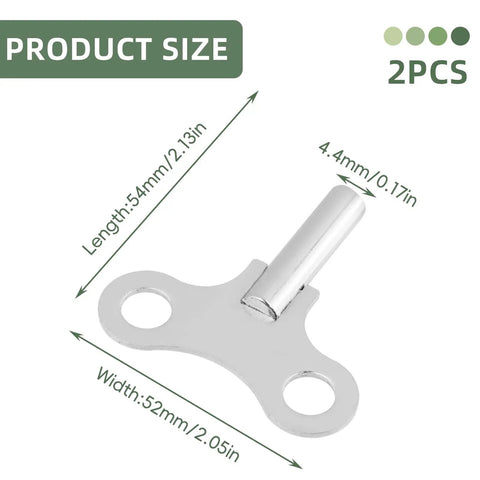 Universal Clock Winding Keys Kit For Old School Mechanical Clocks And Alarm Clocks In Stainless Steel Two Pack showing dimensions